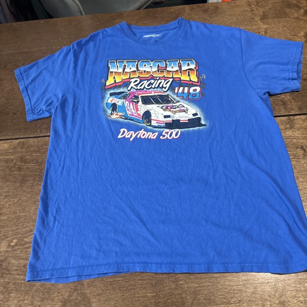 NASCAR Daytona 500 Racing T-Shirt Men's Large Blue Graphic Car Retro Y2K
